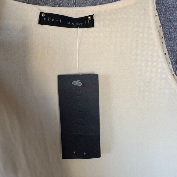 Y2k Sheri Bodell Cream Gold Drop Embellished Slinky Open Side Strappy Top - Picture 11 of 13